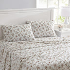 Laura Ashley - Flannel Sheets Queen Size, Anti-Pilling & Wrinkle Resistant Cotton, Touchably Soft for All-Season Comfort - Bed Sheets with Matching Pillowcases & Fitted Sheet (Le Fleur Orange)