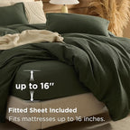 Bedsure 100% Cotton Duvet Cover King Size with Fitted Sheet - 4 Pieces Olive Green Waffle Weave Bedding Set, GentleSoft™ and Breathable, Includes 1 Duvet Cover 104x90, 1 Fitted Sheet, 2 Pillow Shams