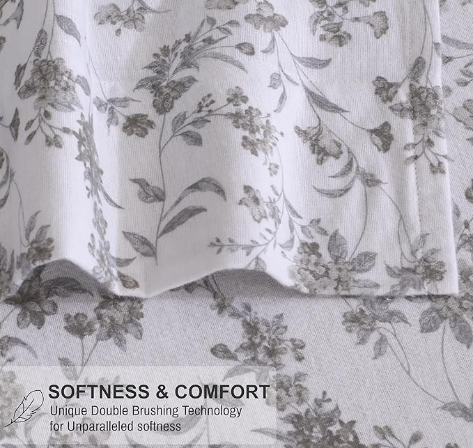 RUVANTI Flannel Sheets Twin Size - 100% Cotton Double Brushed Twin Sheets Set, Deep Pockets 16 Inches, All Seasons Breathable & Extra Soft Bed Sheets, Warm & Cozy, 3 Piece, Vintage Flora