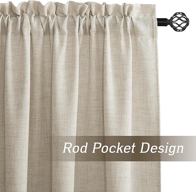 RYB HOME Natural Beige Linen Sheer Curtains 108 inches Long for Living Room and Dining Room, Weave Textured/Rod Pocket, Light Filtering Sheer Curtains and Drapes, W 52 x L 108 inches, 2 Panels Set
