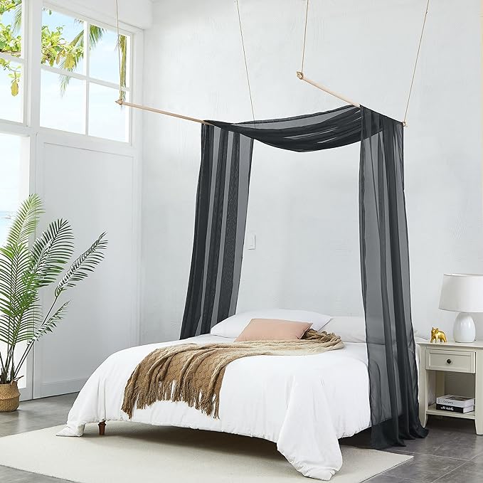Warm Home Designs 24 Feet Long Sheer Black Window Scarf. These Extra Long Length Valance Window Scarves are 54 X 288 Inches in Size. Great as Bed Canopy or Wedding Arch Draping Fabric. AM Black 288"