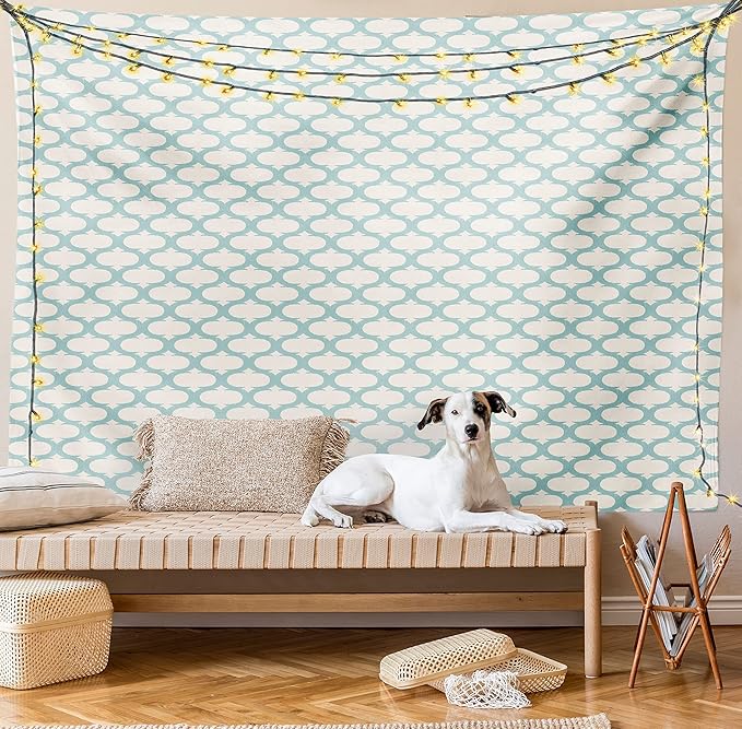 Ambesonne Ikat Tapestry, Mesh Patterns and Lines on Vintage Backdrop Retro Ikat Style Boho Print, Wall Hanging for Bedroom Living Room Dorm Decor, 40" X 60", Turquoise Cream