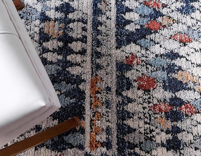 Rugs.com Morocco Collection Rug – 6 Ft Runner Navy Blue High-Pile Rug Perfect for Hallways, Entryways