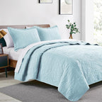 Love's cabin Quilts for Queen Bed Spa-Blue Bedspreads - Soft Bed Summer Lightweight Bedspread Comforter - Modern Style Coin Pattern Coverlet for All Season - 3 Pieces (1 Quilt, 2 Pillow Shams)