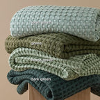 Bedsure Cooling Cotton Waffle Queen Size Blanket - Lightweight Breathable Blanket of Rayon Derived from Bamboo for Hot Sleepers, Luxury Throws for Bed, Couch and Sofa, Dark Green, 90x90 Inches