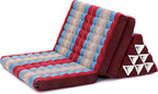 Leewadee 3-Fold Mat XXL with Triangle Cushion – Firm TV Pillow, Foldable Mattress with Cushion Made of Kapok, 67 x 31 inches, Blue Red