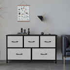 AZL1 Life Concept Extra Wide Dresser Storage Tower with Sturdy Steel Frame,5 Drawers of Easy-Pull Fabric Bins, Organizer Unit for Bedroom, Hallway, Entryway, Grey with Black