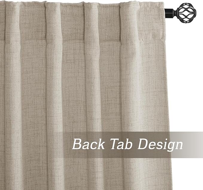 RYB HOME Natural Beige Linen Sheer Curtains 120 inches Long for Living Room and Dining Room, Back Tab/Rod Pocket, Light Filtering Sheer Curtains and Drapes, W 52 x L 120 inches, 2 Panels Set