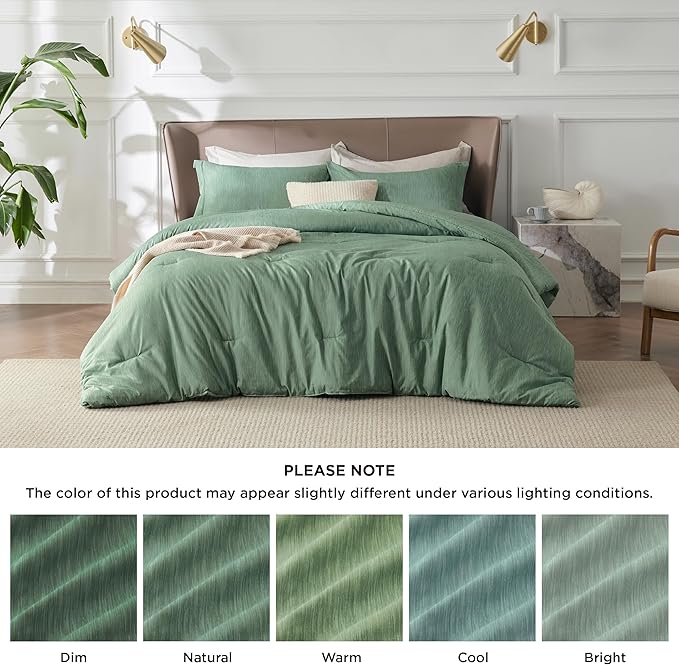 Bedsure Queen Comforter Set - Green Soft Bedding for All Seasons, Cationic Dyed Bed Set, 3 Pieces, 1 Queen Size Comforter (90"x90") and 2 Pillow Shams (20"x26"+2")