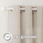 RYB HOME Curtains 84 inches Long - Country Semi Sheer Panels for Living Room Grommet Curtain Half Transparent Drapes for Bedroom Patio Doors Foyer Closet, 100 W x 84 L, Angora