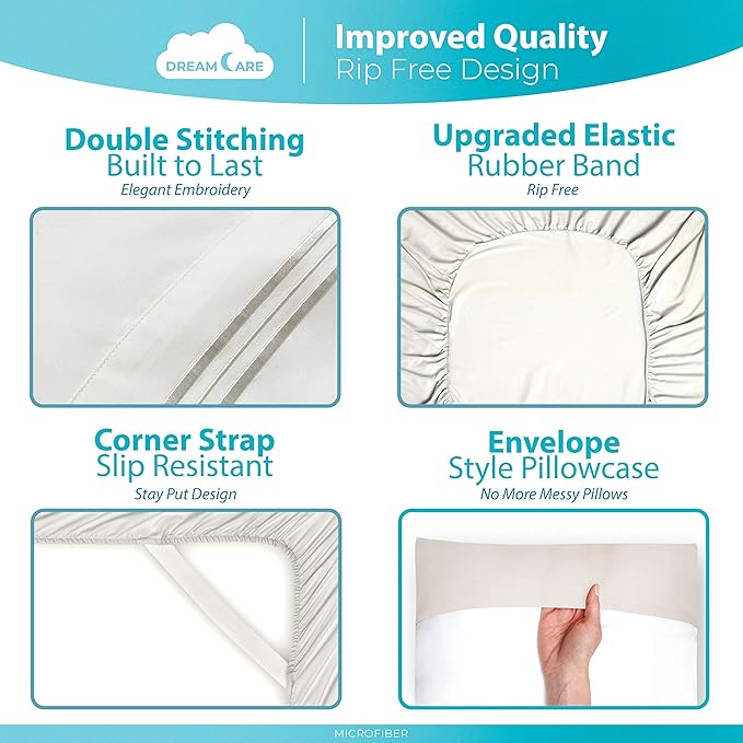 DREAMCARE King Size Sheets Set – 6 pcs Cooling Bed Sheets – up to 15” Deep Pocket King Sheet Set – 2500 Supreme Collection – Extra Soft 100% Brushed Microfiber Hotel Luxury with Side Pocket – Ivory