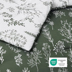 Bedsure King Comforter Set - Dark Olive Green Bed Set, 3 Pieces Cute Floral Bedding, 1 Soft Reversible Botanical Flowers Comforter and 2 Pillow Shams