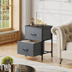 WLIVE Nightstand, 2 Drawer Dresser for Bedroom, Small Dresser with 2 Drawers, Bedside Furniture, Night Stand, End Table with Fabric Bins for Bedroom, Closet, Entryway, College Dorm, Dark Grey