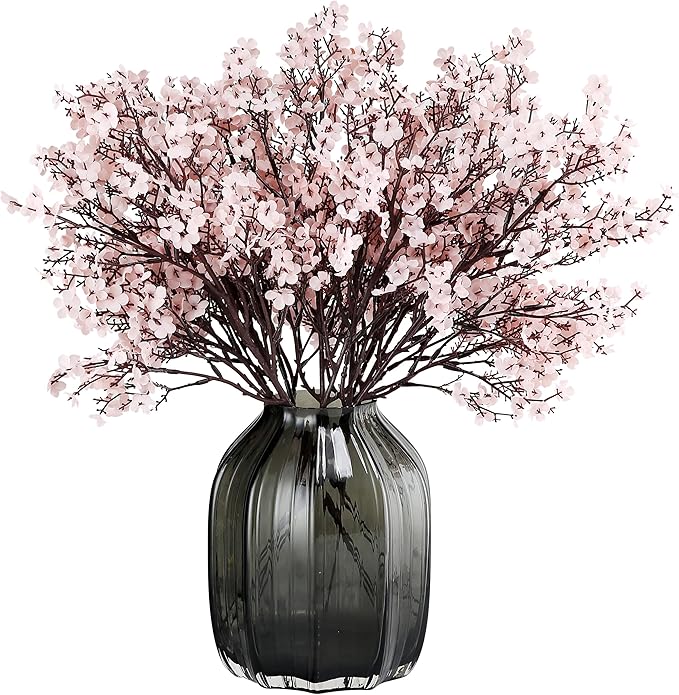 JAKY-Global Babys Breath Fabric Cloth Artificial Flowers 6 Bundle European Fake Silk Plants Decor Wedding Party Decoration Bouquets Real Touch DIY Home Garden (Autumn Pink-6pcs)