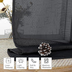 Aiyufeng Kirei Faux Linen Black Sheer Curtains 84 Inches Long 2 Panels, Light Filtering Slub Textured Breathable Rod Pocket Curtain Drapes for Farmhouse Living Room Bedroom, Each 40Wx84L Inch