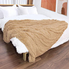 Tuddrom Decorative Extra Soft Faux Fur Blanket Queen Size 80" x 90",Solid Reversible Fuzzy Fluffy Cozy Plush Fleece Comfy Microfiber Fur Blanket for Couch Sofa Bed,Camel