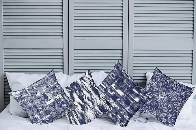 Ambesonne Vintage Throw Pillow Cushion Case Pack of 4, Abstract Grunge Effect Brushstrokes and Waving Striping Stains Paisley Drops, Modern Accent Double-Sided Digital Printing, 24", Violet Blue White