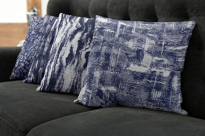 Ambesonne Vintage Throw Pillow Cushion Case Pack of 4, Abstract Grunge Effect Brushstrokes and Waving Striping Stains Paisley Drops, Modern Accent Double-Sided Digital Printing, 24", Violet Blue White