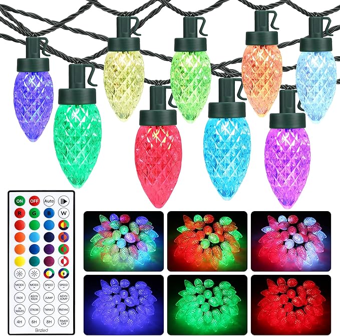 Brizled C9 RGB Christmas Lights, 35FT 54 LED Color Changing Outdoor Christmas Lights, Connectable Halloween Light with Remote, Dimmable Waterproof for Christmas Tree Light Xmas Tree Party Indoor Decor