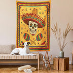 Ambesonne Mexican Tapestry, Mexican Sugar Skull Cartoon Carnival Cartoon Traditional Celebration Print, Wall Hanging for Bedroom Living Room Dorm Decor, 40" X 60", Orange Teal