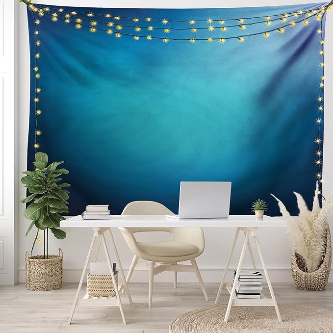 Ambesonne Navy Blue Tapestry, Abstract Vibrant Shaded Digital Color on Plain Background Bohemian Print, Wide Wall Hanging for Bedroom Living Room Dorm, 60" X 40", Turquoise Navy