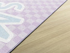 Flagship Carpets Schoolgirl Style Smiley on Lavender Checkerboard Educational Area Rug for Kids Room Seating Décor, Children's Classroom, Play Carpet for Teaching and Playroom, 7'6" x 12', Purple