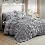 Bedsure Queen Comforter Set Grey - Bed in a Bag Queen Size Bedding 7 Pieces, GentleSoft™ Pintuck Bed Set Gift for Family, Pinch Pleat All Season Comforter with Sheets, Pillowcases & Shams