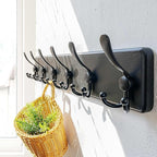 Dseap Coat Rack Wall Mounted - 24" Long 6 Tri Hooks, Heavy Duty Wooden Wall Coat Hanger Coat Hook for Clothes Hat Jacket Clothing, Black