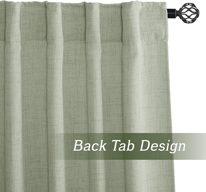 RYB HOME Linen Sheer Curtains and Drapes for Living Room and Bedroom 84 inches Length, Breathable Back Tab/Rod Pocket Semi Sheer Curtains, Sage Green, W 52 x L 84 inches, 2 Panels Set