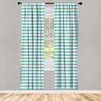 Ambesonne Teal Curtains, Horizontal Zigzag Lines Chevron Triangles Pattern Simple Classical Geometric Design, Window Treatments 2 Panel Set for Living Room Bedroom, Pair of - 28" x 63", Cream Teal