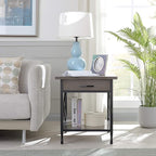 Leick Home 23007 Chisel & Forge One Drawer X Design Mixed Metal and Wood Side Table with Shelf, Smoke Gray and Matte Black, 22 in x 24 in x 24 in