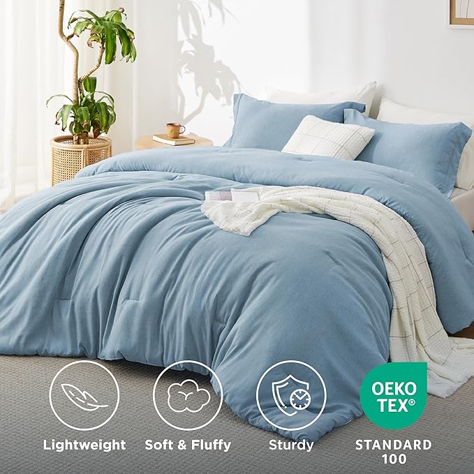 Bedsure Full Comforter Set - Storm Blue Soft Bedding for All Seasons, Cationic Dyed Bed Set, 3 Pieces, 1 Full Size Comforter (82"x86") and 2 Pillow Shams (20"x26"+2")