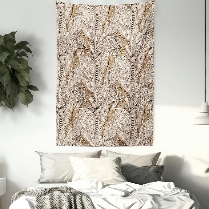 Lunarable Paisley Tapestry, Vintage Plant Pattern with Natural Inspirations Soft Color Palette Batik Style, Wall Hanging for Bedroom Living Room Dorm Decor, 40" X 60", Beige Tan Brown