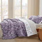 Bedsure Queen Comforter Set - Grayish Purple Bed Set, 3 Pieces Cute Floral Bedding, 1 Soft Reversible Botanical Flowers Comforter and 2 Pillow Shams