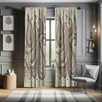 Ambesonne Paisley Window Curtains Pack of 2, Delicate Bohemian Leafy Motives on Stripes in Neutral Muted Colors, Lightweight Set with Rod Pocket, 4 Panels of - 28" x 84", Warm Taupe Ivory and Sepia