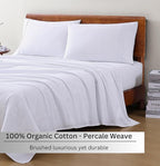 LANE LINEN 100% Organic Cotton Twin XL Sheets Set 3-Piece Pure Percale Bedsheets Bedding Breathable Fits Mattress Upto 15" Deep - Blue Ticking Stripe