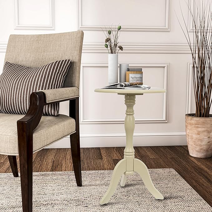 Decor Therapy Simplify Round Pedestal Accent Side Table, Chic & Compact MDF Furniture for Traditional Stylish Spaces - Buttermilk - (15" x 15" x 24")