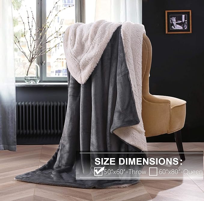 NANPIPER Sherpa Blanket Warm Blankets for Winter Super Soft Fuzzy Flannel Fleece/Wool Like Reversible Velvet Plush Couch Blanket Lightweight(Grey Throw Size 50"x60")