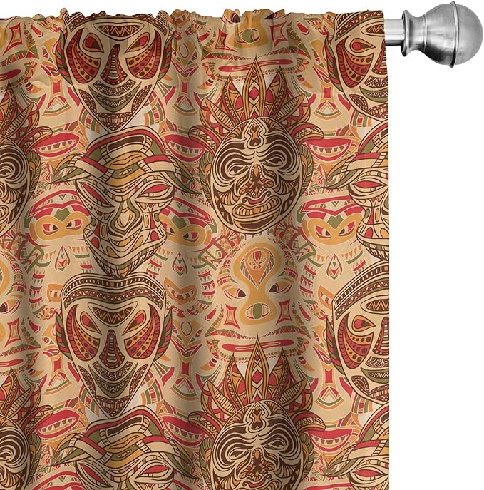 Ambesonne African Curtains, Motif with Pattern Design, Window Treatments 2 Panel Set for Living Room Bedroom, Pair of - 28" x 84", Brown Orange