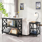 Yaheetech Console Table with Storage Shelves, 3-Tier Entryway Table Sofa Side Table Narrow Long Bookshelf for Hallway Living Room, Accent Furniture, Black