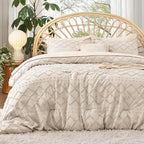 Bedsure Oversized King Comforter Set - Beige Comforter, Boho Tufted Shabby Chic Bedding, 3 Pieces Vintage Farmhouse Bed Set for All Seasons, Fluffy Soft Bedding with 2 Pillow Shams