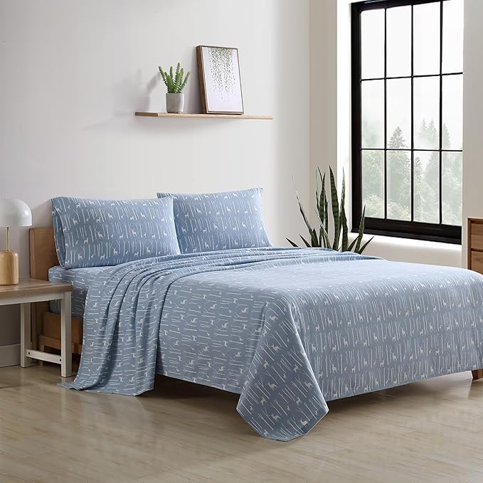 Eddie Bauer - Queen Sheets, Cotton Flannel Bedding Set, Brushed For Extra Softness, Cozy Home Decor (Birch Forest, Queen)