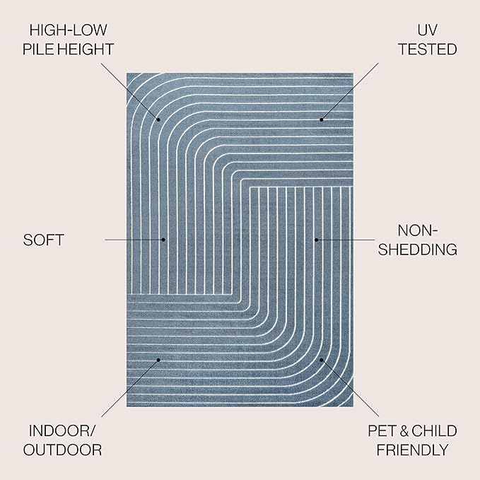 Eyely NCS101D-4 Odense High-Low Minimalist Angle Geometric Dark Blue/Cream 4 ft. x 6 ft. Indoor/Outdoor Area Rug, for Home, Backyard, Patio, Porch, Bedroom, Kitchen, Living Room
