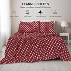 RUVANTI Flannel Sheets Twin Size - 100% Cotton Double Brushed Twin Sheets Set, Deep Pockets 16 Inches, All Seasons Breathable & Extra Soft Bed Sheets, Warm & Cozy, 3 Piece, Red Christmas