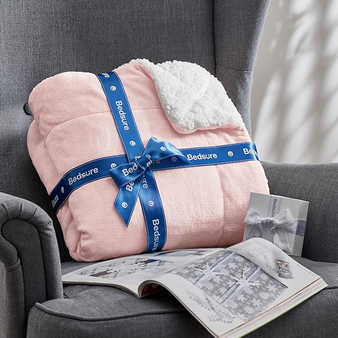 Bedsure GentleSoft Sherpa Fleece Blankets King Size for Bed - Thick and Warm, Soft Fuzzy Plush King Blanket for Winter, Pink, 108x90 Inches