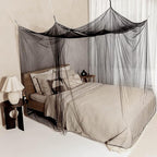 Black Mosquito Net for Single to King-Sized Beds – 2 Side Openings & 6 Hanging Loops – Decorative Rectangular Shape for Home & Travel – Bed Canopy Hanging Kit & Carrying Bag Included
