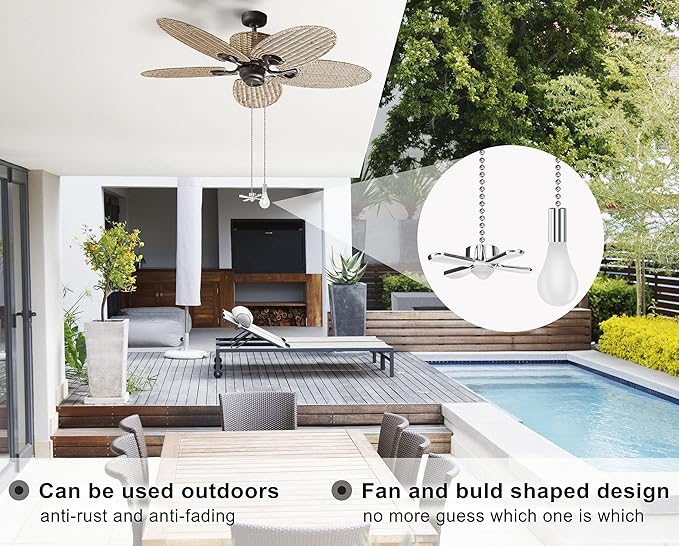 Ceiling Fan Pull Chain, 13.6 Inches Fan Pulls Set with Connector, 2 PCS Beaded Ball Fan Pull Chain (Nickel）