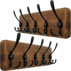 WEBI Rustic Coat Rack Wall Mounted,Wood Coat Hanger Wall,5 Coat Hooks,16" Hole to Hole,Hook Rack Rail,5 Triple Hooks for Hanging Jacket,Clothes,Hats,Entryway,Brown,2 Packs