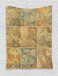 Ambesonne World Map Tapestry, Retro Rustic Collage of Antique Old Atlas Scenes Vintage Group of The Civilization Concept Print, Wall Hanging for Bedroom Living Room Dorm Decor, 60" X 80", Pastel Beige