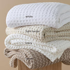 Bedsure Cooling Cotton Waffle Weave Blanket - Lightweight Breathable Blanket of Rayon Derived from Bamboo for Hot Sleepers, Luxury Throws for Bed, Couch and Sofa, White, 50x70 Inches